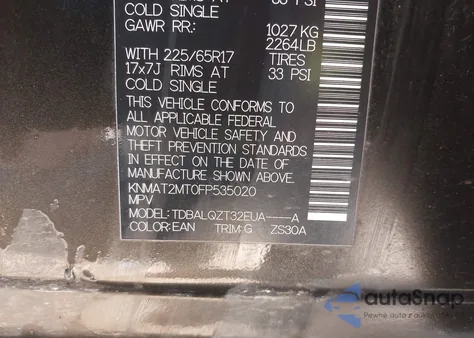 2015 Nissan Rogue Sv z USA, uszkodzony, nr VIN KNMAT2MT0FP535020